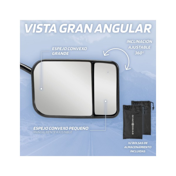Espejo Retrovisor Extensible Universal Ajustable con Doble Soporte Espejo Doble Convexo Multi-ángulos
